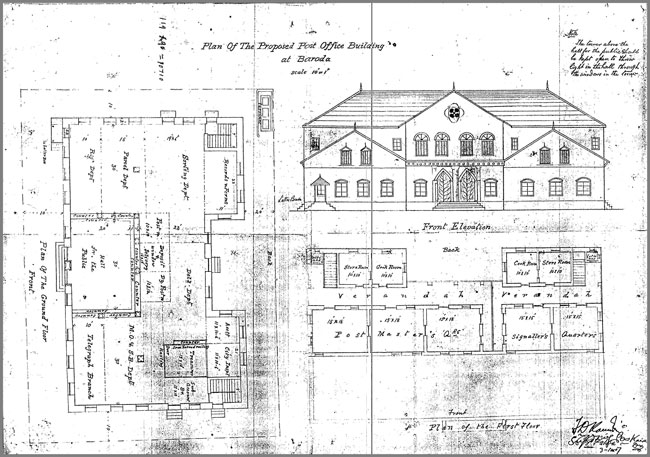 Plan for the Proposed Post Office Building submitted by Mr. F. D. Kamdin, Superintendent of Post Offices, Kaira Division in 1907